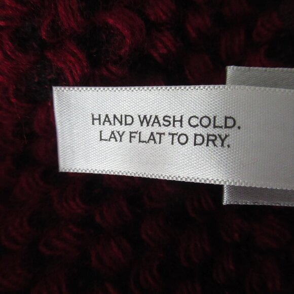 CHICO'S WOOL TYPE LARGE SHAWL WRAP SCARF  w/  Fringes 74" X 17" Burgundy, Black - Picture 8 of 9